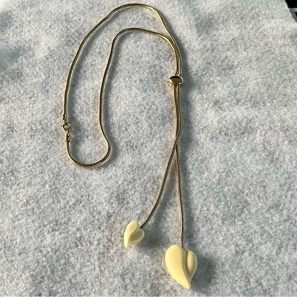 2 Hearts Bolo Lariat Bolero Rare Vintage Necklace w/Adjustable Sliding Mechanism